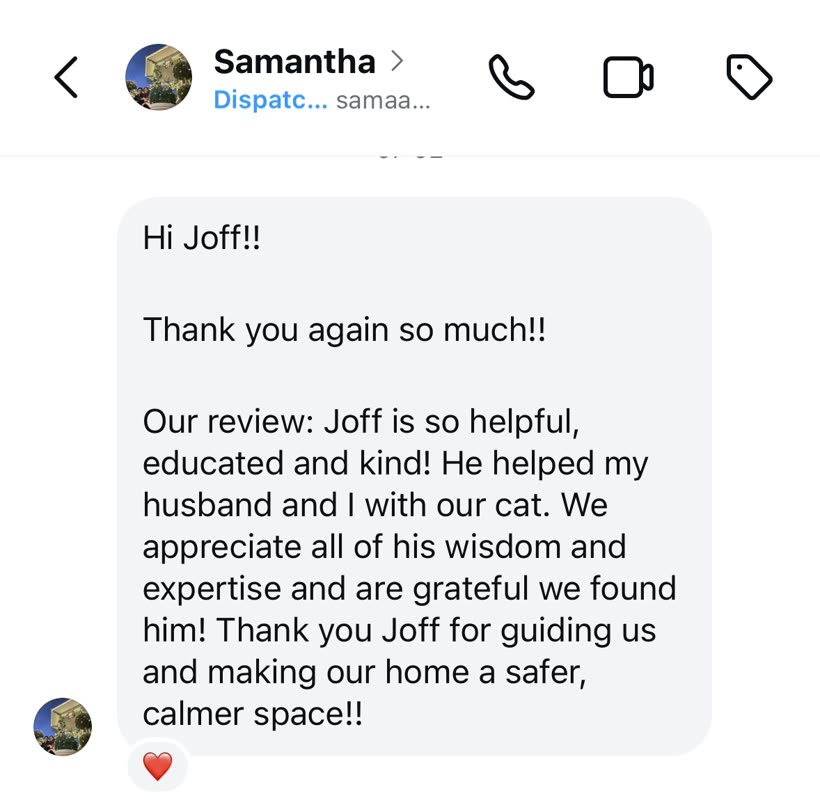 Instagram DM from Samantha thanking Joff